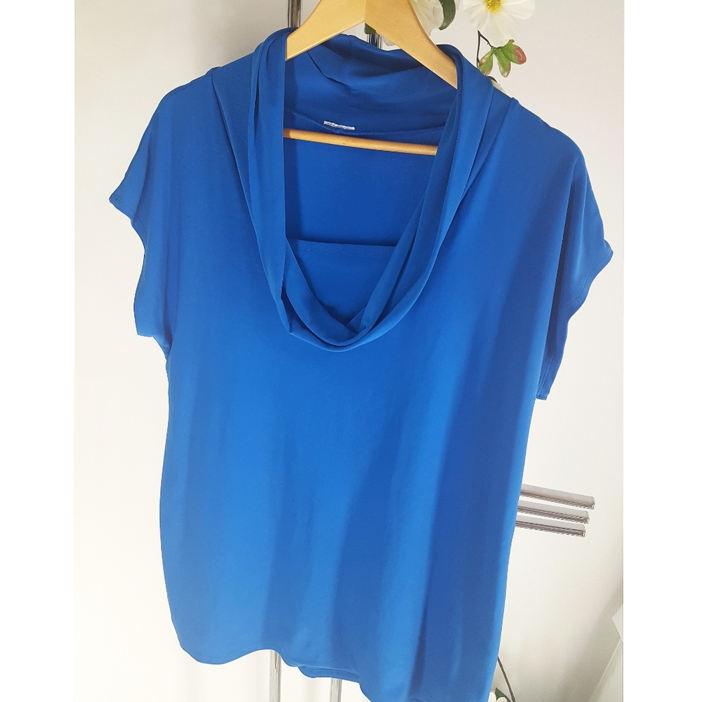 Vintage Blue Top💙Stretchy Drop Shoulder|Long Cowl Neck